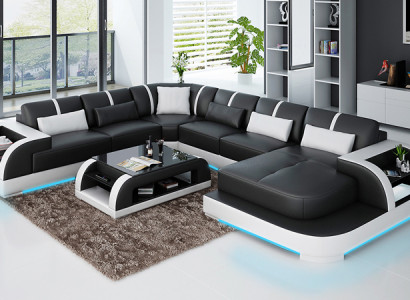 Modern leather sofa, couch living landscape, design corner sofa, corner suite, sofa light, USB