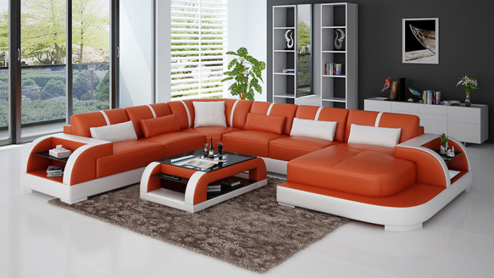 Modern leather sofa, couch living landscape, design corner sofa, corner suite, sofa light, USB