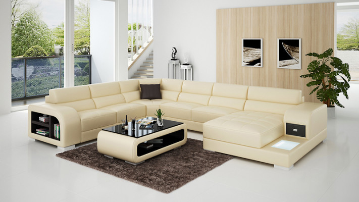 Leather sofa couch living landscape design suite modern corner sofa U-shape with USB