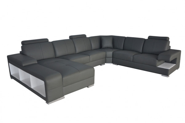 Living Room Sofa Couch Leather Upholstery Corner Seating Set U Shape Living Area +USB