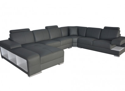 Living Room Sofa Couch Leather Upholstery Corner Seating Set U Shape Living Area +USB