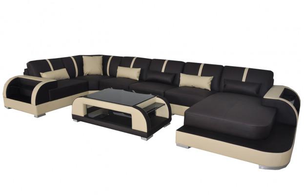 Leather couch with USB, upholstered seating unit, modern design living room landscape sofas