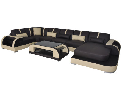 Leather couch with USB, upholstered seating unit, modern design living room landscape sofas