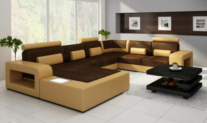 Living area sofa with USB sofa set fabric textile leather sofa with lighting