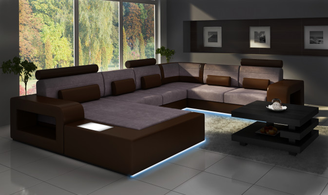 Living area sofa with USB sofa set fabric textile leather sofa with lighting