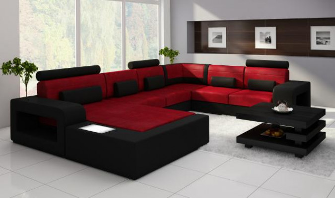 Living area sofa with USB sofa set fabric textile leather sofa with lighting