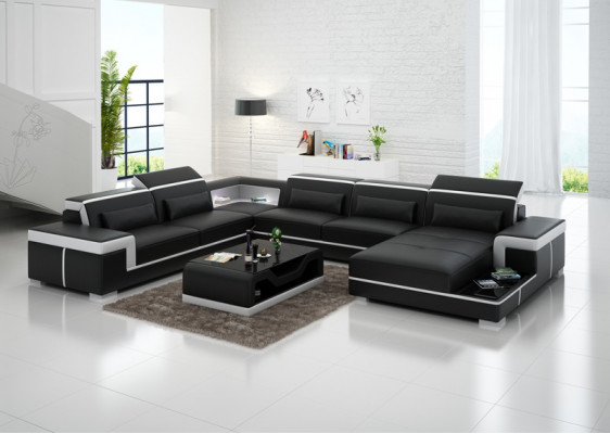 XXL Leather Sofa Upholstery Living Room Couch Seating Set Corner Sectional Sofas + Table