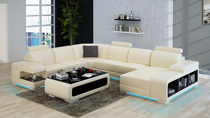 Leather Sofa Couch Living Room Set Design Modern Corner Sofa U-Shape New G8028