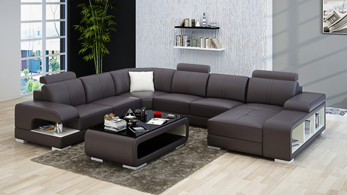 Leather Sofa Couch Living Room Set Design Modern Corner Sofa U-Shape New G8028