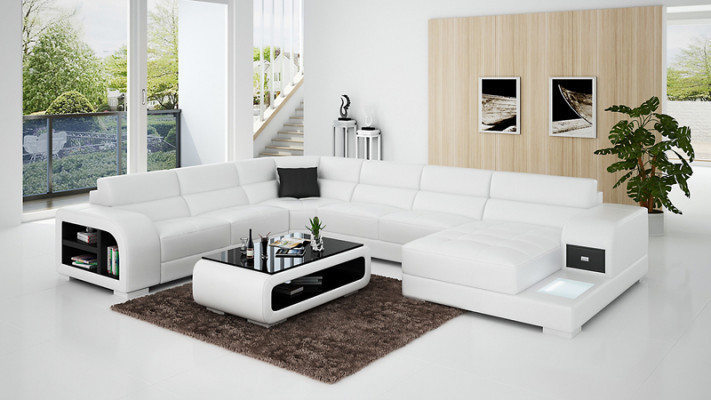 Leather sofa couch living landscape suite design modern corner sofa U-shape G8029