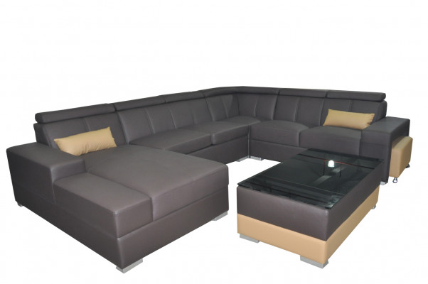 Corner Leather Modern XXL Couch Living Landscape Leather Sofa U-Shape C4010 Table New