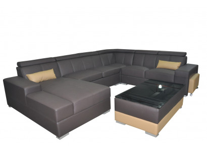 Corner Leather Modern XXL Couch Living Landscape Leather Sofa U-Shape C4010 Table New