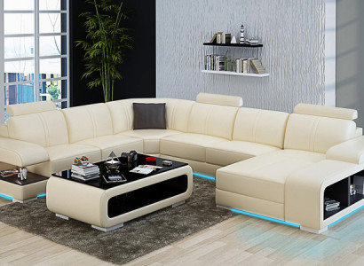 Leather sofa, modern couch, living landscape, corner sectional sofa, decor design set.