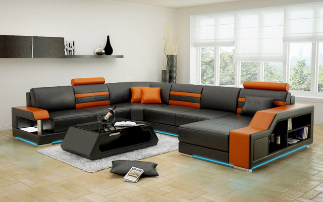 Design sofa corner sofa living landscape with shelf upholstery seating set leather sofa USB