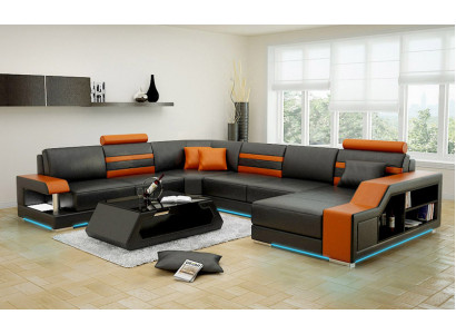 Design sofa corner sofa living landscape with shelf upholstery seating set leather sofa USB