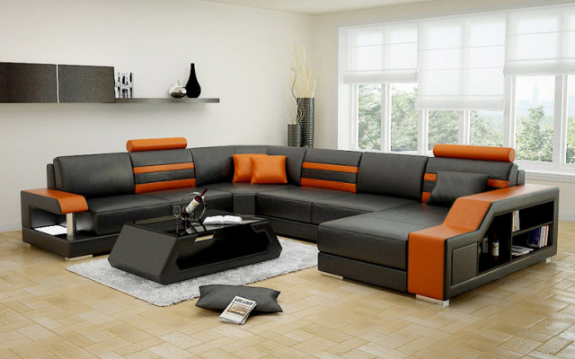 Design sofa corner sofa living landscape with shelf upholstery seating set leather sofa USB