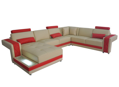 Leather sofa couch living landscape corner set design modern sofa U-shape LED USB
