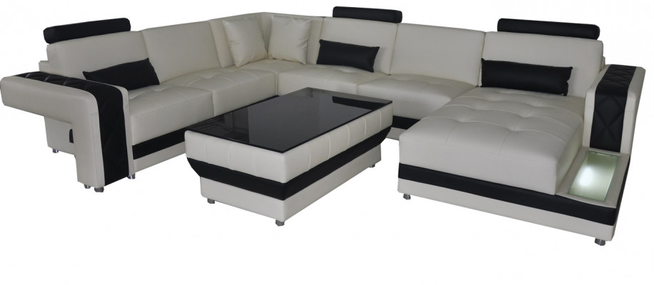 Leather sofa couch living landscape corner set design modern sofa U-shape LED USB