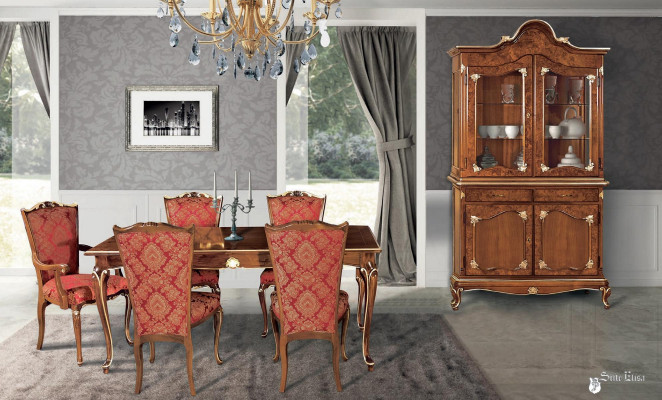 Italian dining room table + 6 upholstered chairs dining set dining furniture 7-piece set.