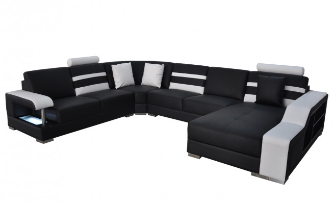 Corner sofa with USB, upholstered seat, leather couches, sofa set, living landscape.