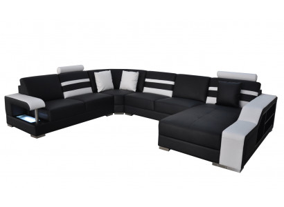 Corner sofa with USB, upholstered seat, leather couches, sofa set, living landscape.