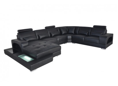 Design leather upholstered corner room sofa, corner sofas with USB designer living LED