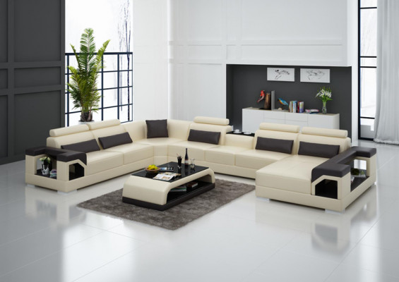 Corner sofa with ergonomic backrest and functional armrests