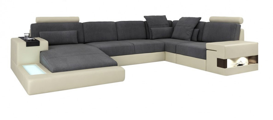 Living room designer couch upholstered leather/fabric seat modern U-shaped corner sofa