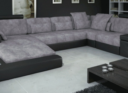 Modern designer luxury textile sofa U-shaped furniture with bed function grey NEW