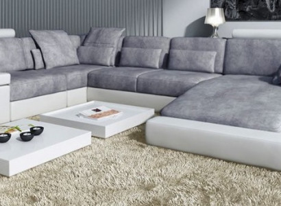 Modern textile sofa U-shape furniture with bed functions storage gray NEW