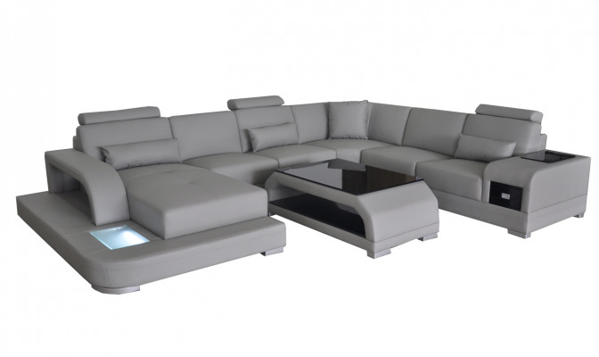 Corner sofa with USB upholstery couch seat grey leather suite modern living landscape