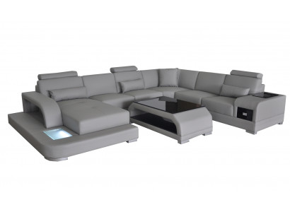 Corner sofa with USB upholstery couch seat grey leather suite modern living landscape