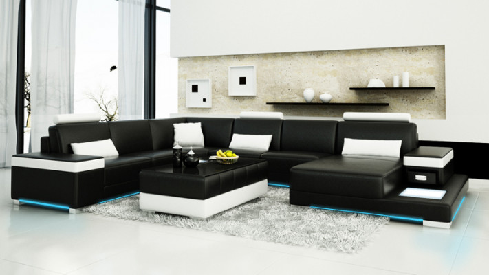Leather sofa couch living landscape corner sofa suite design modern new sofa light USB