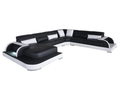 Leather sofa with USB living area corner set modern design U-shaped couches
