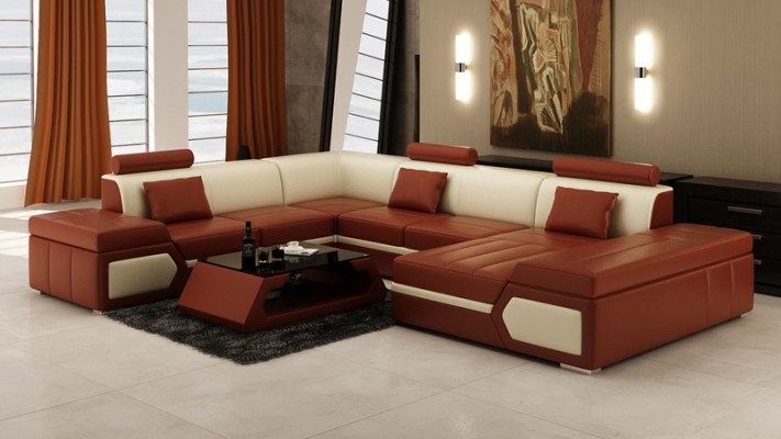 Leather Sofa Couch Living Landscape Sectional Sofa Suite Design Modern Black +USB