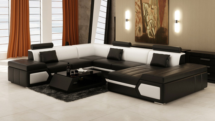 Leather Sofa Couch Living Landscape Sectional Sofa Suite Design Modern Black +USB