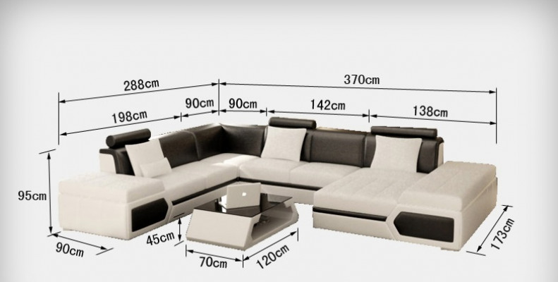 Leather Sofa Couch Living Landscape Sectional Sofa Suite Design Modern Black +USB