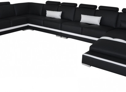 Leather sofa living area corner suite design sofa U-shape + chaise with USB L6002
