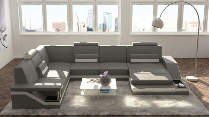 Leather sofa + USB living landscape corner sofa sectional design couch sofa Hamburg
