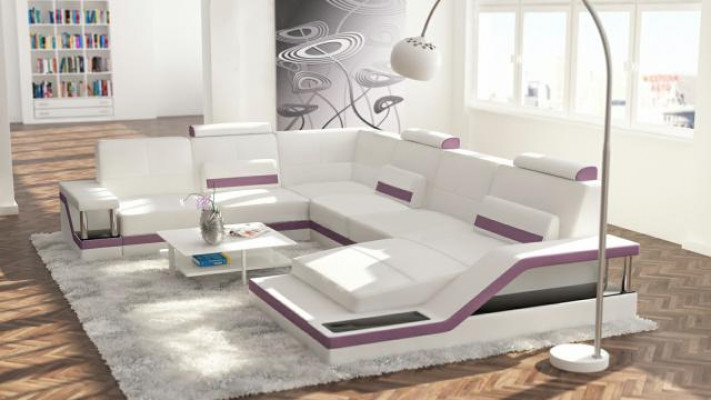 Leather sofa + USB living landscape corner sofa sectional design couch sofa Hamburg