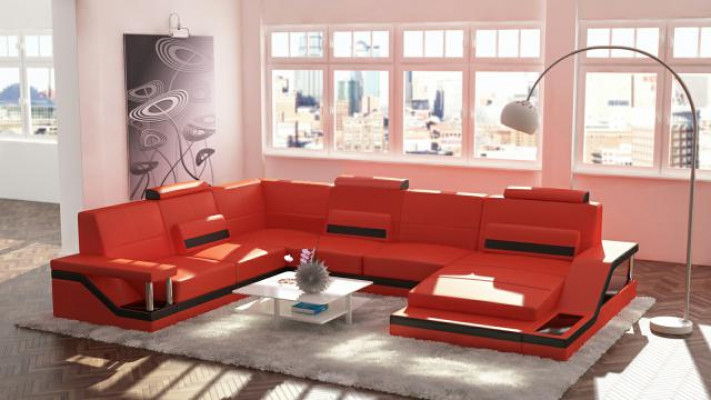 Leather sofa + USB living landscape corner sofa sectional design couch sofa Hamburg