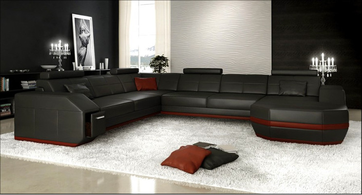 Modern corner leather XXL couch living landscape seating upholstery sofas U-shaped new