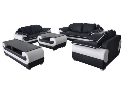 Leather Modern XXL Couch Living Landscape Leather Sofa Set 3+2+1 D04 + Table