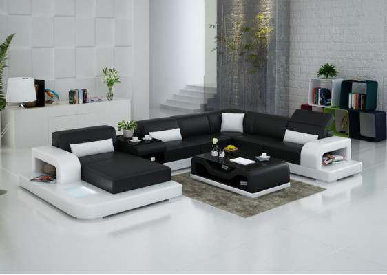 Leather corner sofa, sectional landscape design, modern couch sofa U-shape G8006