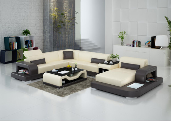 Leather corner sofa, sectional landscape design, modern couch sofa U-shape G8006
