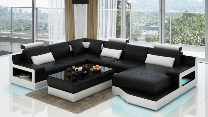 Design leather living landscape corner sofa modern set couch corner black USB new