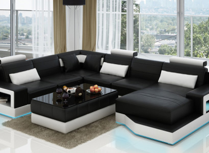 Design leather living landscape corner sofa modern set couch corner black USB new