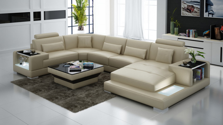 Living area upholstered corner sectional sofa with USB suite landscape leather Wetzlar