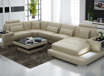 Living area upholstered corner sectional sofa with USB suite landscape leather Wetzlar
