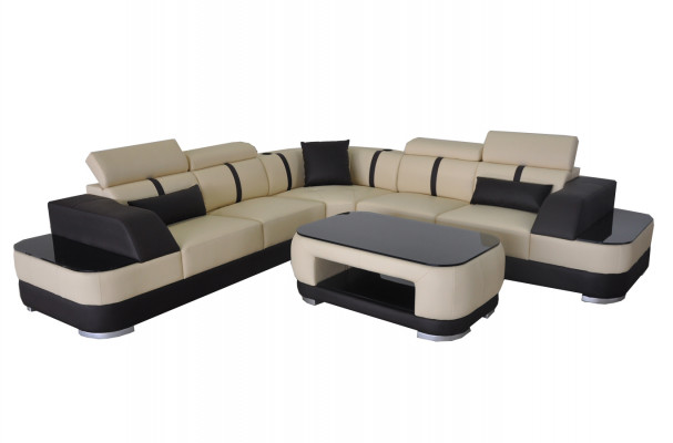 Corner sofa + USB leather upholstery corner unit couches L shape + table living area